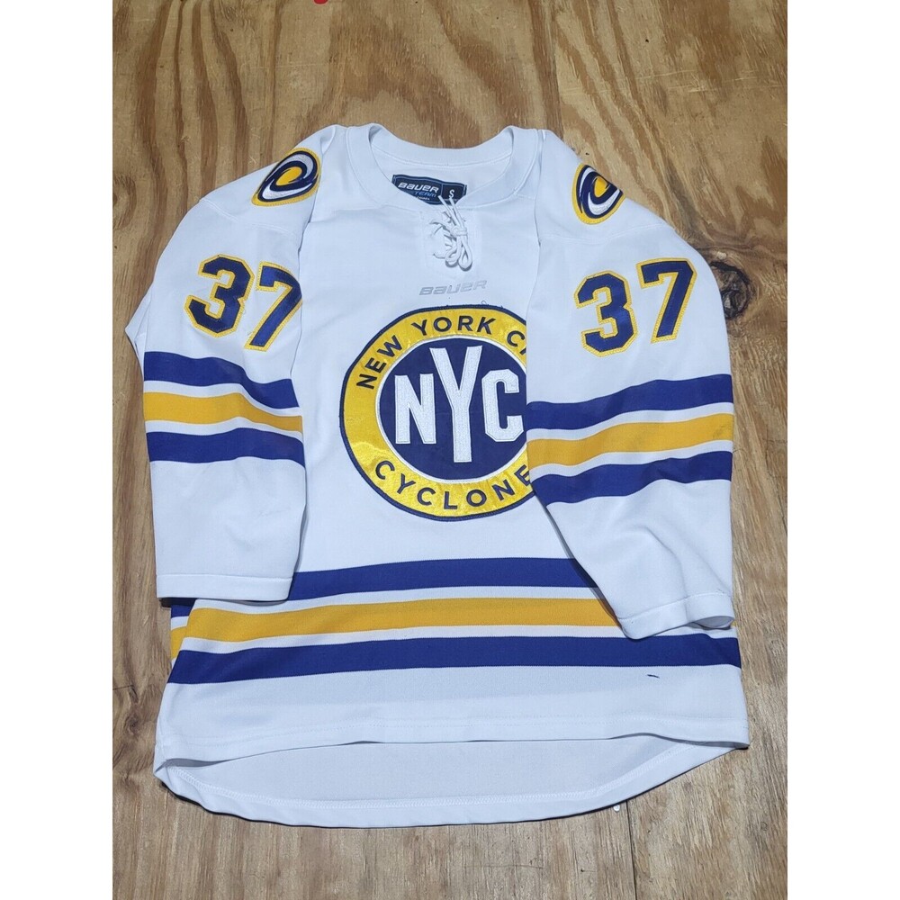 New York City Cyclones Hockey Jersey White #37 Neilson Small Bauer Sewn Stitched
